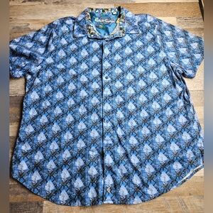 Robert Graham Men's Short Sleeve Button Front Bright Blue 3XL All Seeing Eye